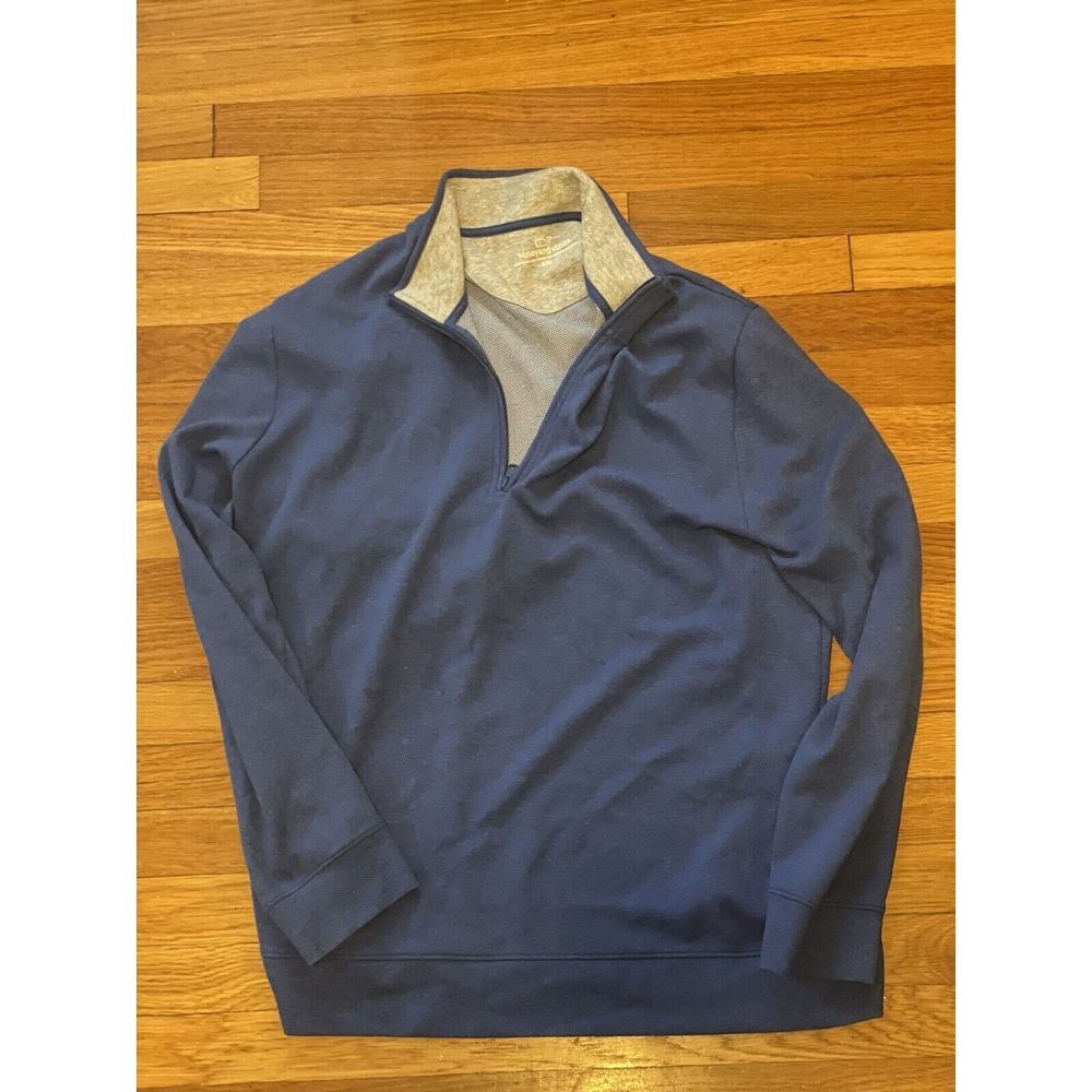 Vineyard Vines 1/4 Zip Long Sleeve‎ Blue Sweater Sweatshirt Men's 2XL Cotton